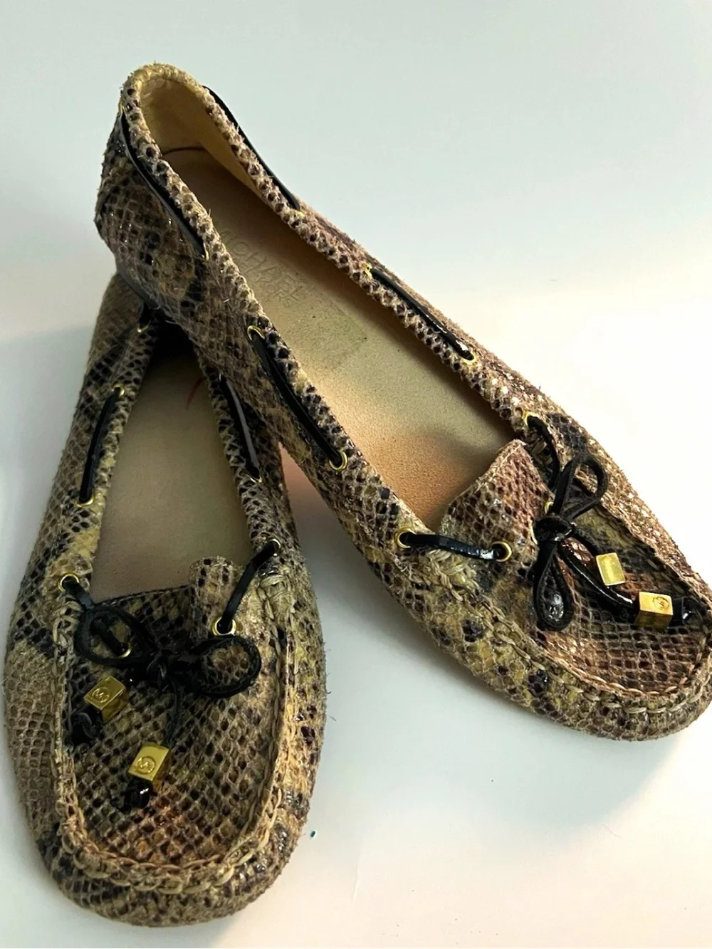 Michael Kors Snake-Print Moccasin Loafers in Brown and Black